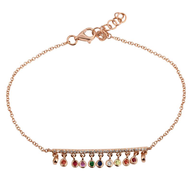 14K Yellow Gold Dangling Multi-Sapphire Rainbow Bracelet-Bracelets-superbell-Rose Gold-