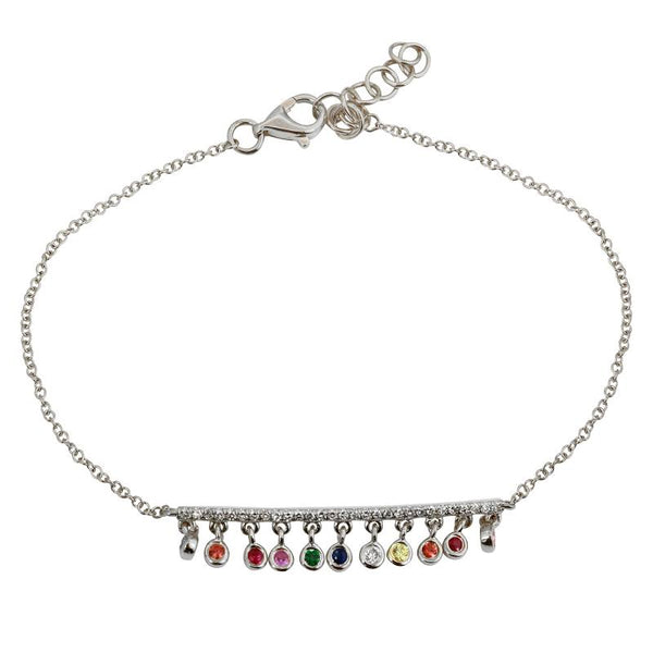 14K Yellow Gold Dangling Multi-Sapphire Rainbow Bracelet-Bracelets-superbell-White Gold-