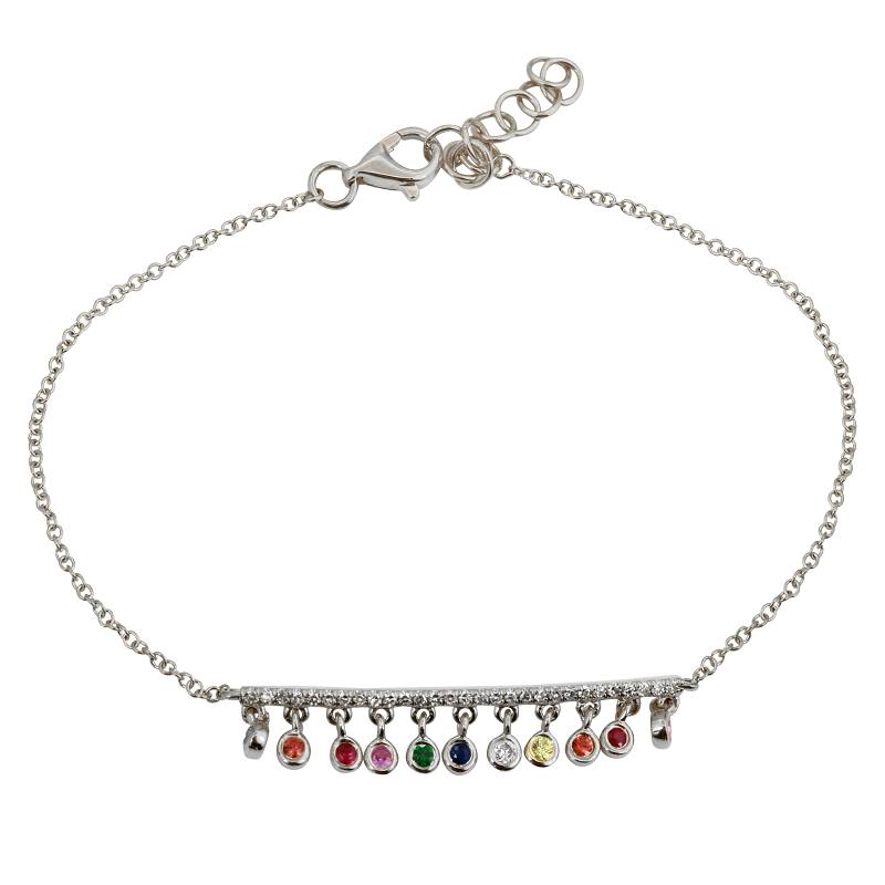 14K Yellow Gold Dangling Multi-Sapphire Rainbow Bracelet-Bracelets-superbell-White Gold-
