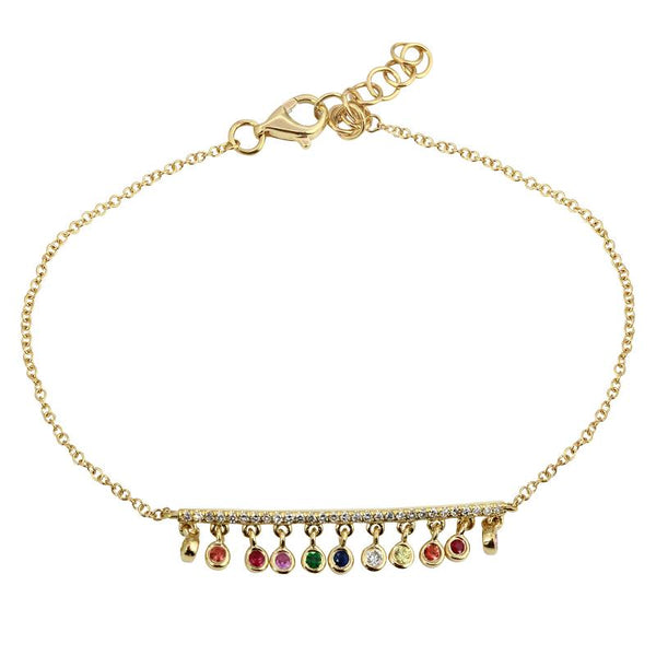 14K Yellow Gold Dangling Multi-Sapphire Rainbow Bracelet