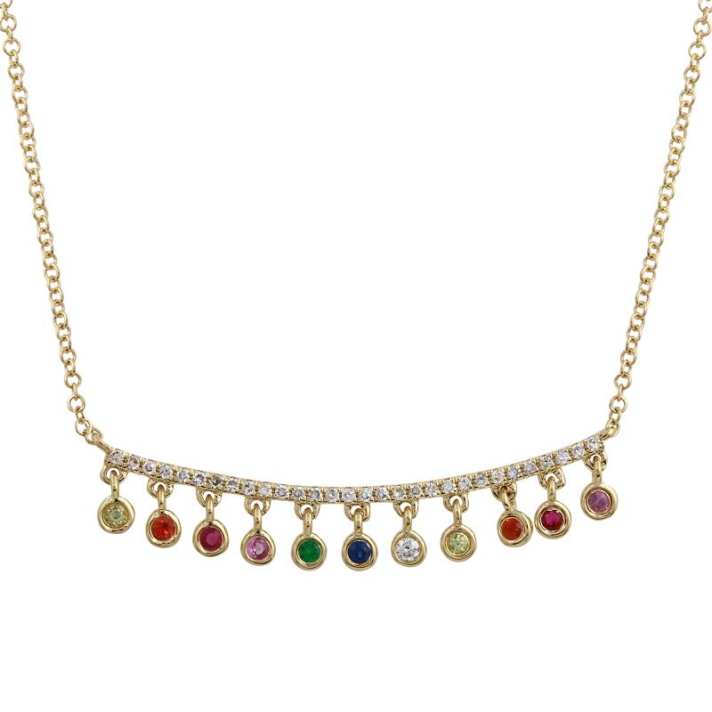 14K Yellow Gold Rainbow Dangle Necklace
