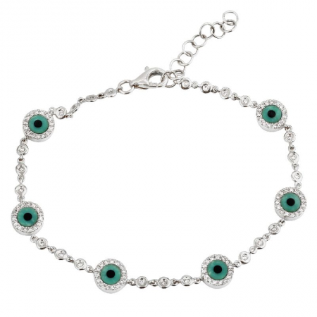 14k White Gold Gemstone  Evil Eye Bracelet