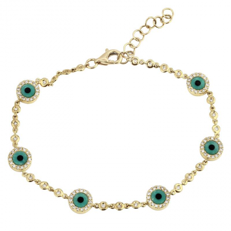 14k Yellow Gold Evil Eye Diamond Bracelet