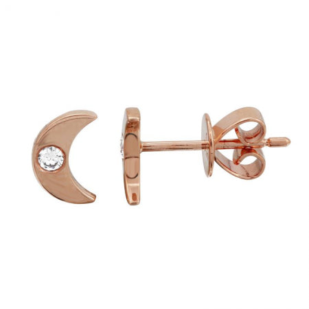 14K Yellow Gold Mini Moon Diamond Earrings-EARRINGS-superbell-Rose Gold-