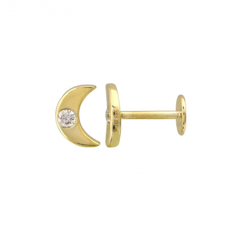 14K Yellow Gold Moon Diamond Flat Back Earrings-EARRINGS-superbell-