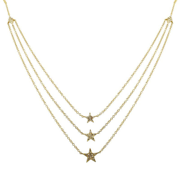 14K Yellow Gold Layered Star Necklace