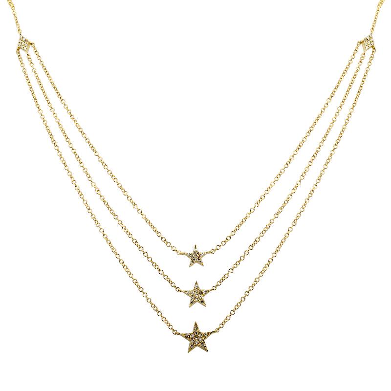 14K Yellow Gold Layered Star Necklace