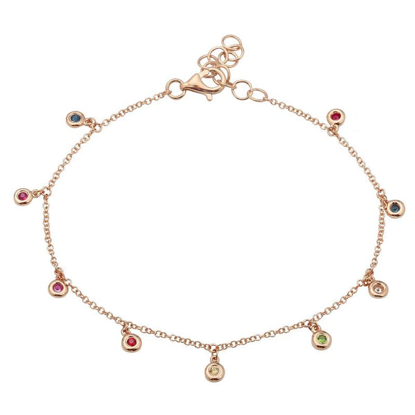 14K Rose Gold Dangling Rainbow Bracelet-Bracelets-Maurice's Jewelers-Rose Gold-