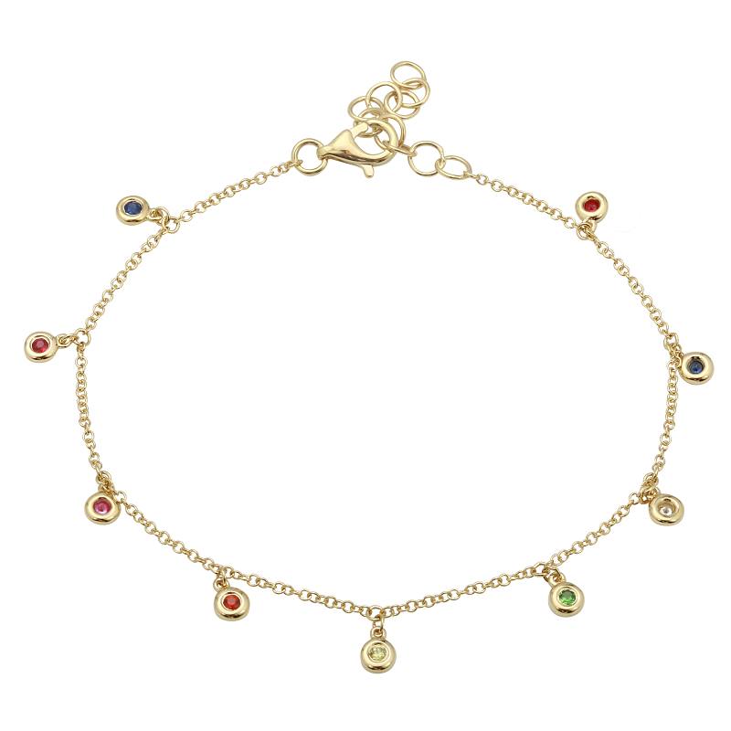 14K Rose Gold Dangling Rainbow Bracelet-Bracelets-Maurice's Jewelers-Yellow Gold-