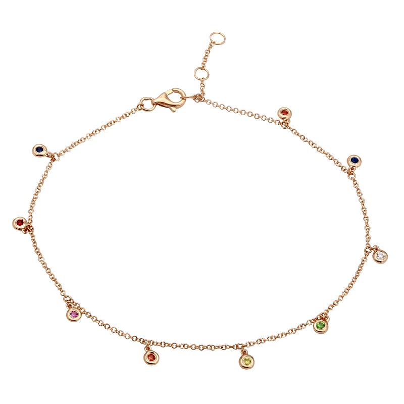 14K White Gold Rainbow Gemstone Anklet-Anklet-superbell-Yellow Gold-