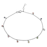 14K White Gold Rainbow Gemstone Anklet-Anklet-superbell-White Gold-