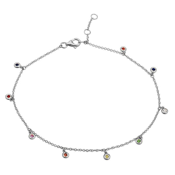 14K Yellow Gold Rainbow Gemstone Anklet-Anklet-superbell-White Gold-