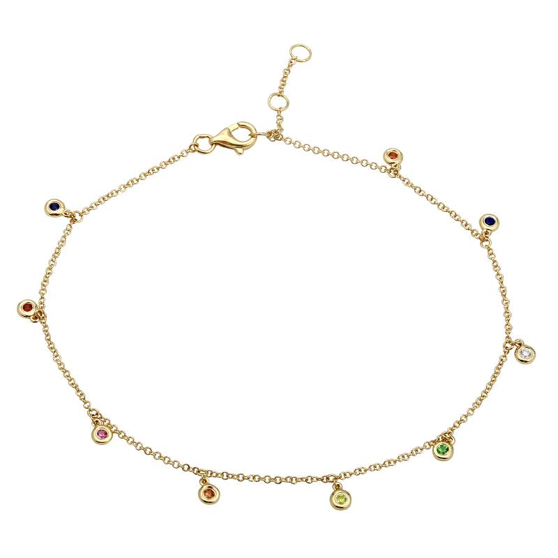 14K White Gold Rainbow Gemstone Anklet-Anklet-superbell-Rose Gold-