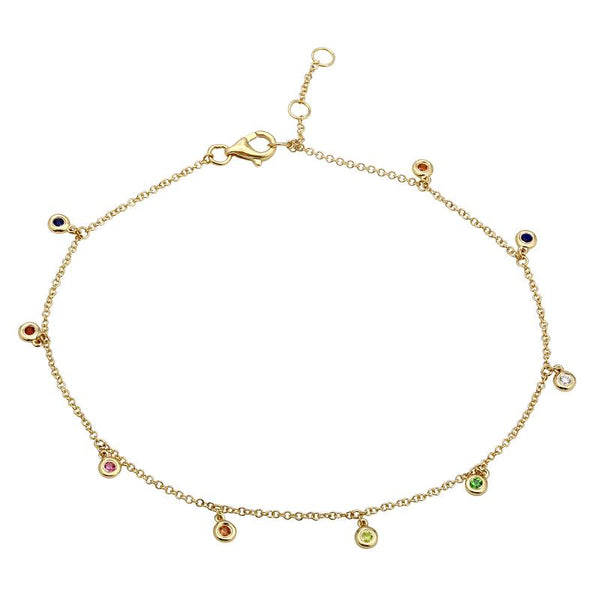 14K Yellow Gold Rainbow Gemstone Anklet-Anklet-superbell-Rose Gold-
