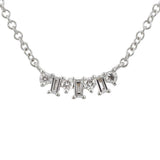 14K White Gold Staggered Baguette and Round Diamond Necklace-Necklaces-superbell-White Gold-