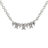 14K White Gold Staggered Baguette and Round Diamond Necklace