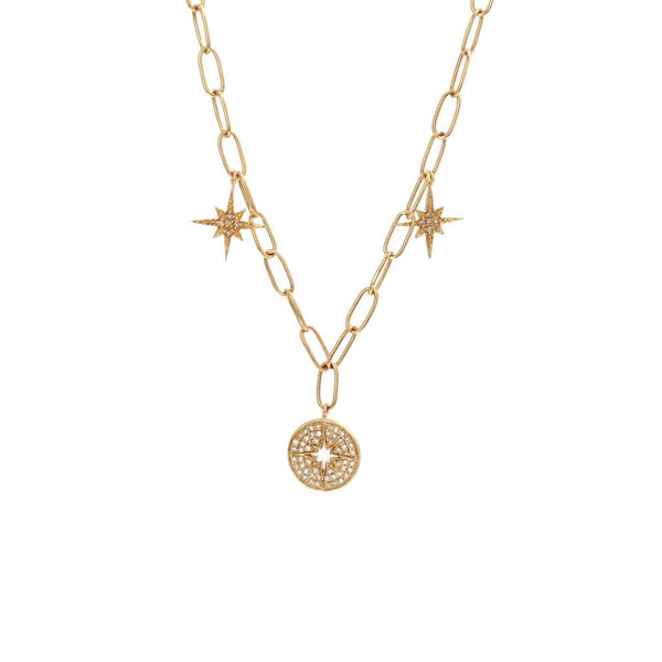14k Yellow Gold Pave Star Necklace