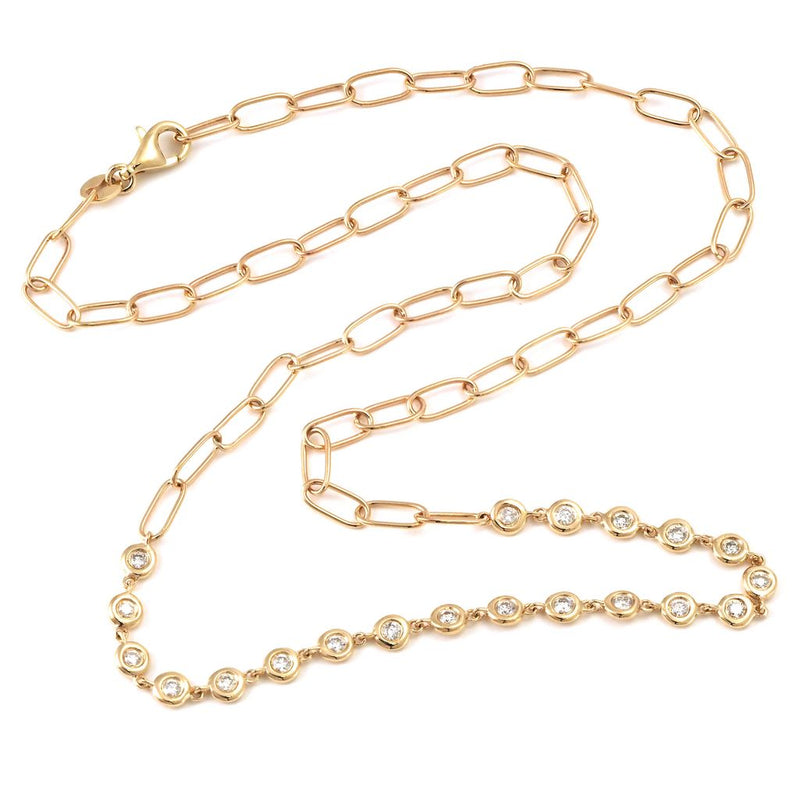 14k Yellow Gold Bezel Set Diamond Paper Clip Necklace