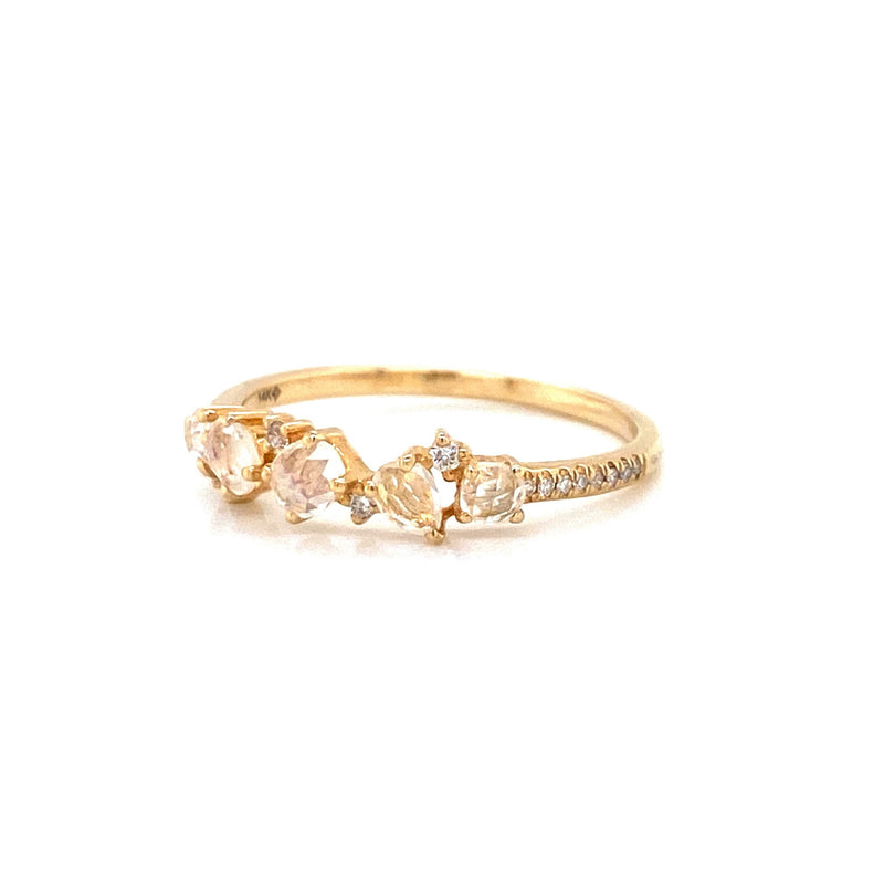 14K Yellow Gold Diamond + Moonstone Ring