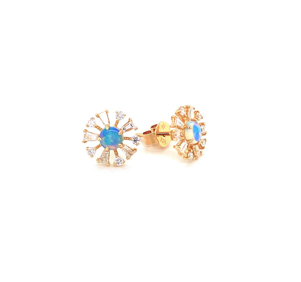 14K Yellow Gold Diamond +Opal Starburst Earrings-EARRINGS-majolie-