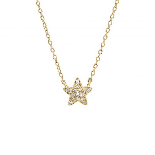 14K Yellow Gold Petite Star Diamond Necklace