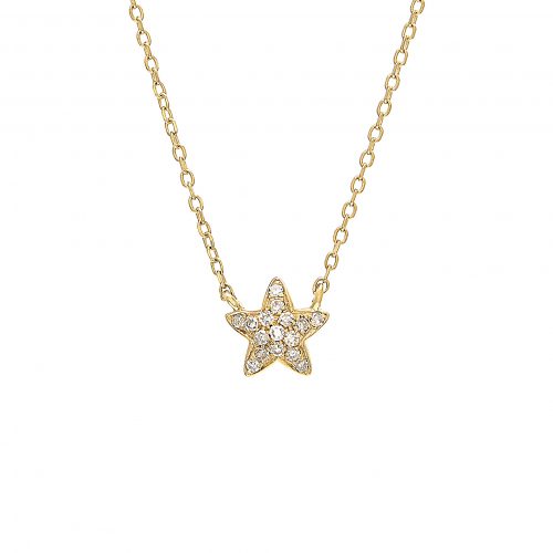 14K Yellow Gold Petite Star Diamond Necklace-Necklaces-lau international-