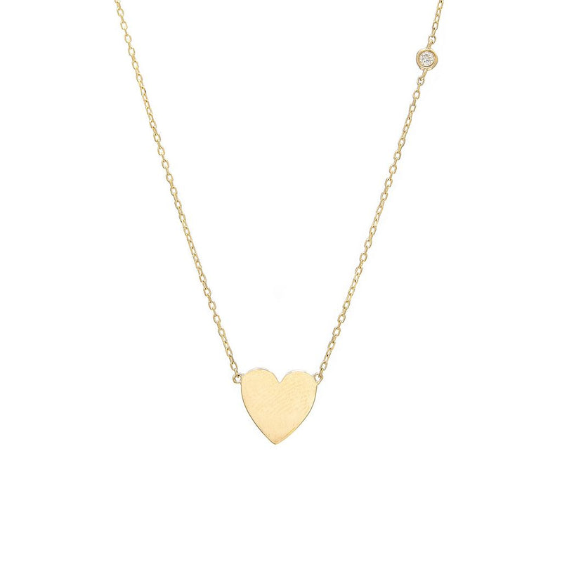 14K Yellow Gold Diamond Bezel Heart Necklace