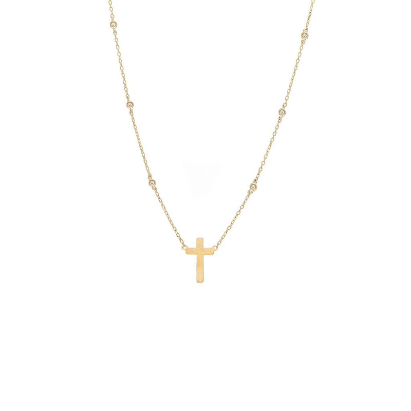 14K Yellow Gold Diamond By the Yard + Cross Necklace