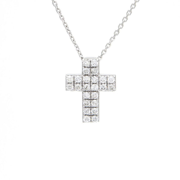 14K White Gold Diamond Cross Necklace