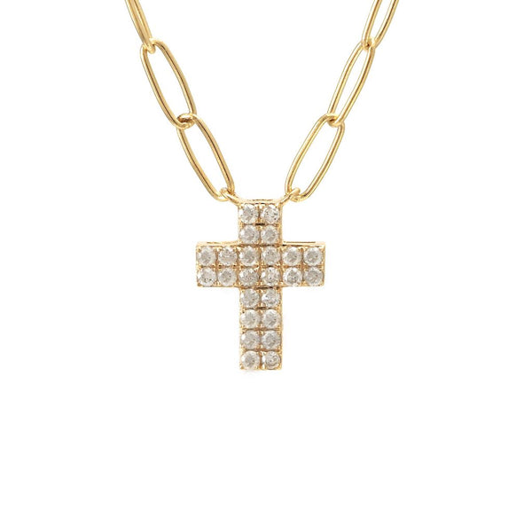 14K Yellow Gold Diamond Double Row Cross Necklace-Necklaces-Maurice's Jewelers-