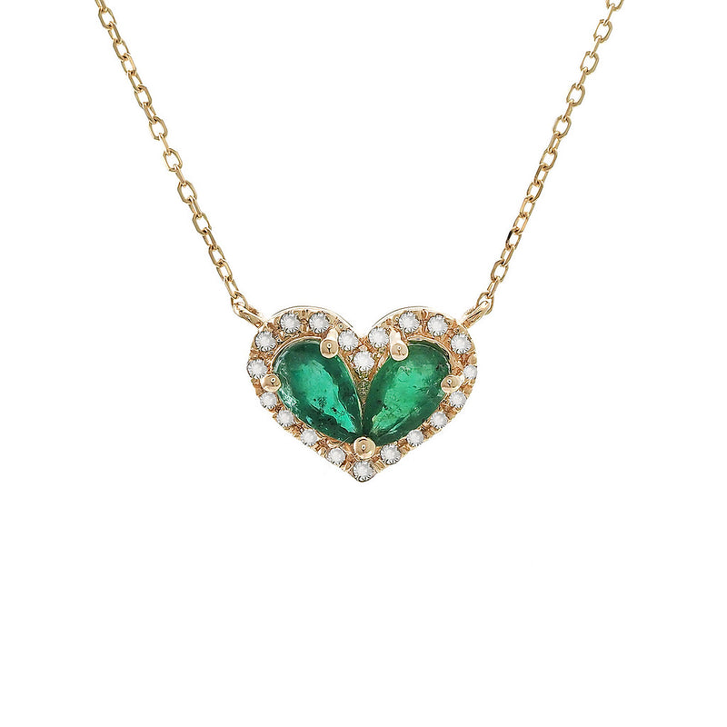 14K Yellow Gold Diamond and Pear Emerald Heart Necklace-Necklaces-Maurice's Jewelers-
