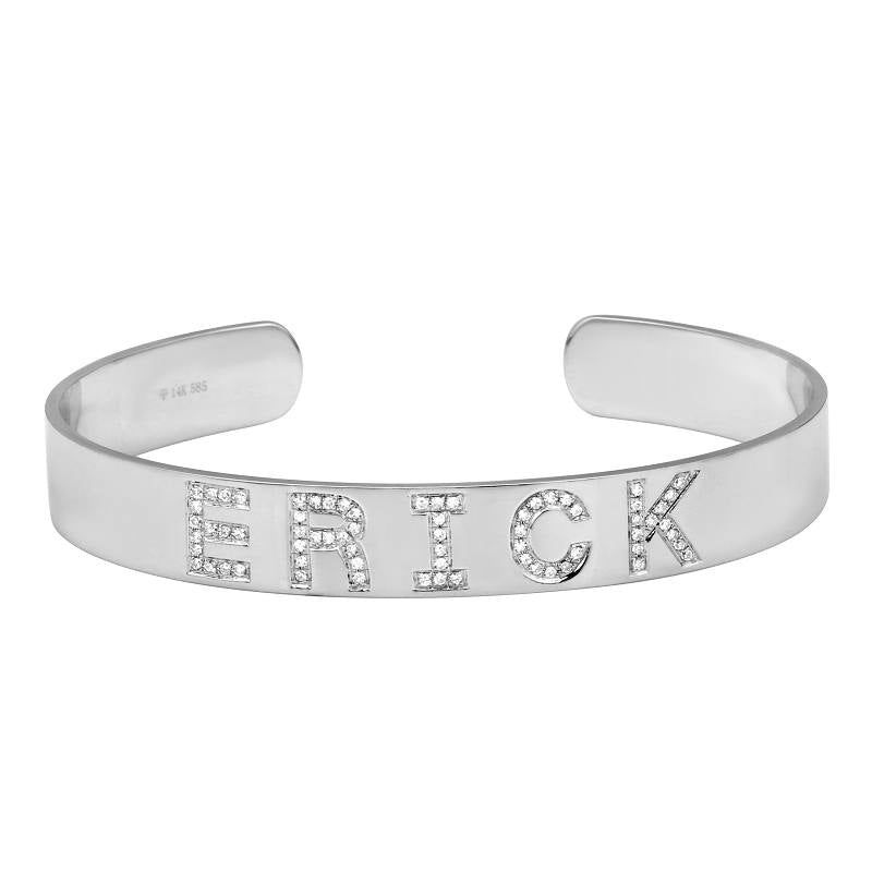 14K Diamond Personalized Cuff Bracelet- Customize yours!