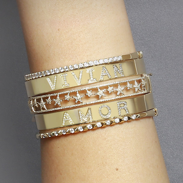 14K Diamond Personalized Cuff Bracelet- Customize yours!