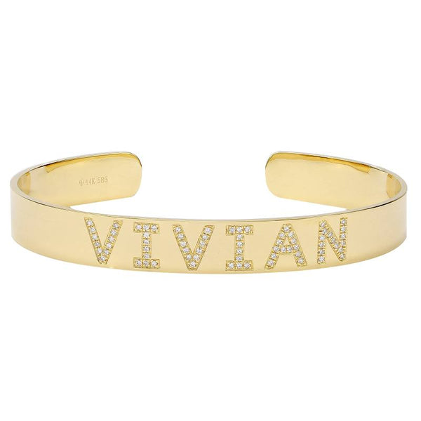 14K Diamond Personalized Cuff Bracelet- Customize yours!-Bangles-Maurice's Jewelers-
