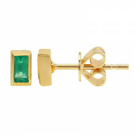 14K Yellow Gold Emerald Cut Emerald Bezel Stud Earrings-Earrings-Maurice's Jewelers-