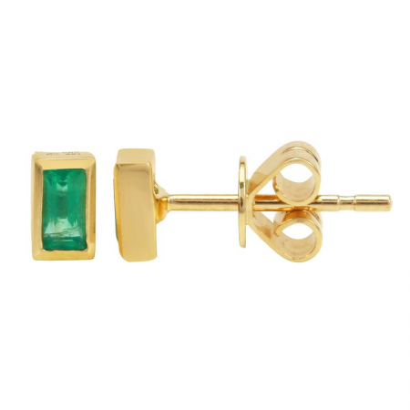 14K Yellow Gold Emerald Cut Emerald Bezel Stud Earrings