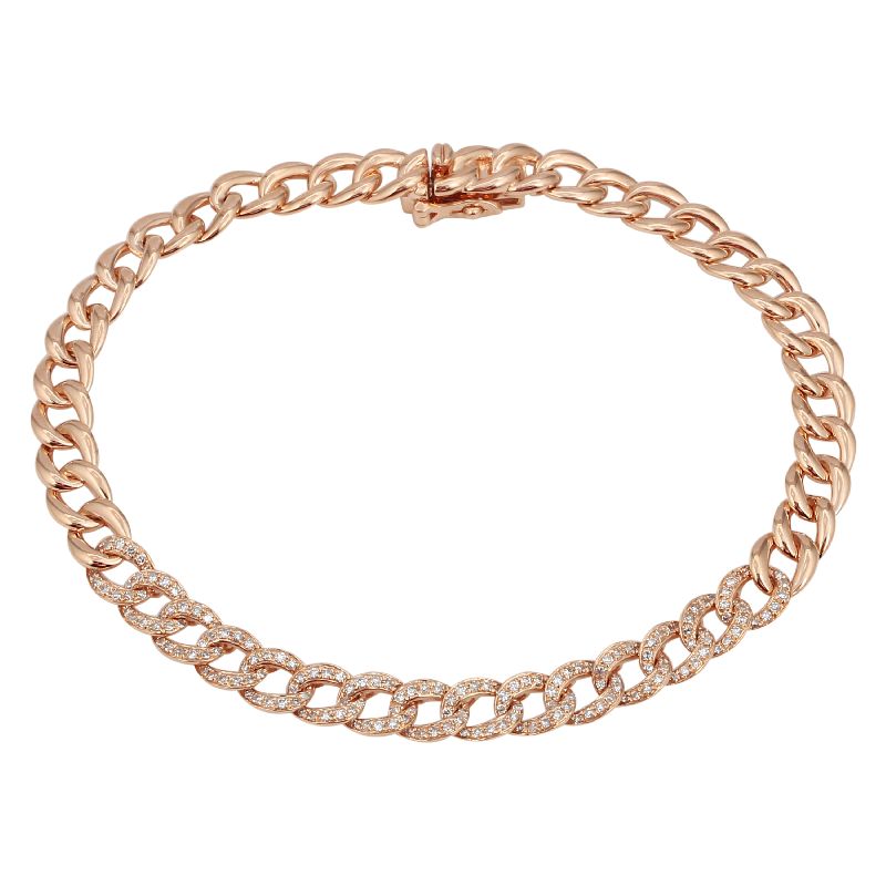 14K Rose Gold Diamond Curb Link Bracelet