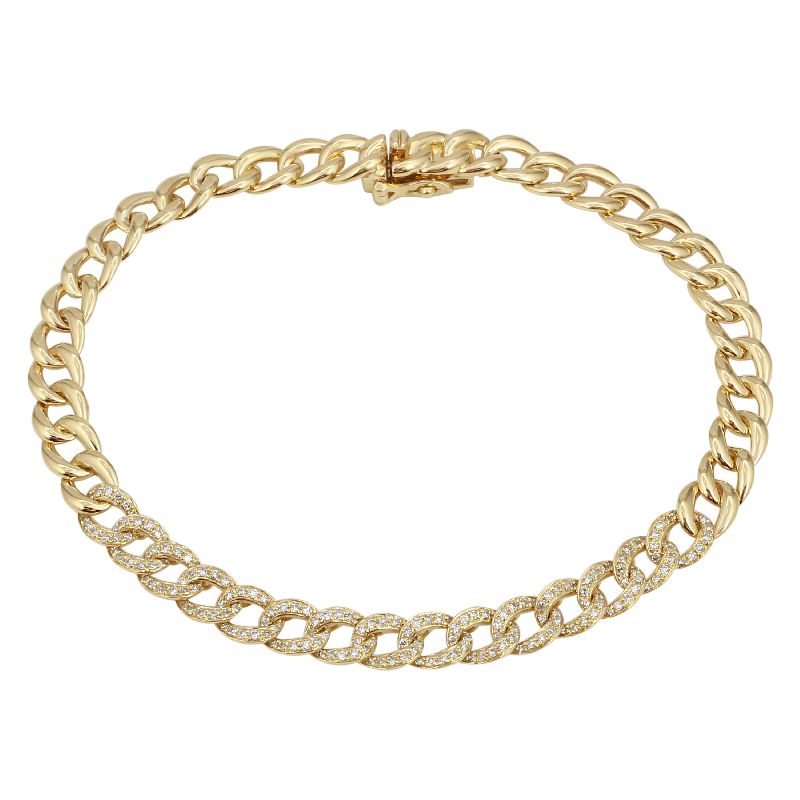 14k White Diamond Curb Link Bracelet