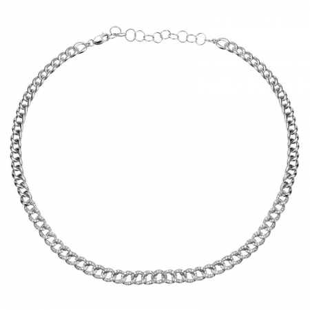 14K White Gold Diamond Cuban Link Choker