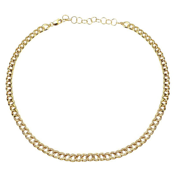 14K White Gold Diamond Cuban Link Choker