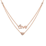 14K White Gold Layered Diamond Love + Heart Necklace