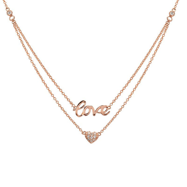 14K Rose Gold Layered Diamond Love + Heart Necklace
