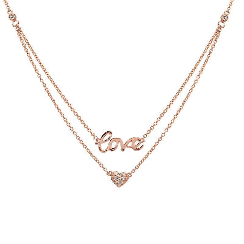 14K Yellow Gold Layered Diamond Love + Heart Necklace-Necklaces-superbell-Rose Gold-