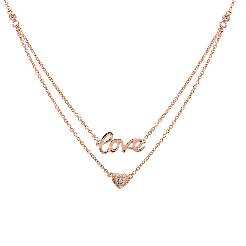 14K Yellow Gold Layered Diamond Love + Heart Necklace