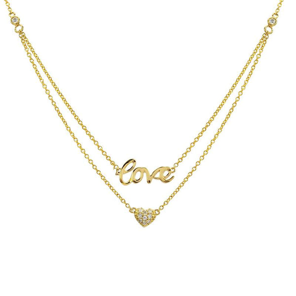 14K White Gold Layered Diamond Love + Heart Necklace-Necklaces-Maurice's Jewelers-Yellow Gold-