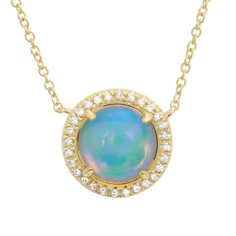 14k Yellow Gold Diamond & Opal RoundNecklace-Necklaces-superbell-