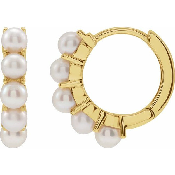 14K Yellow Gold Pearl Huggie Earrings