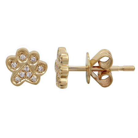 14K Yellow Gold Diamond Dog Paw Stud Earrings