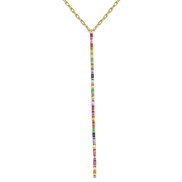14K Yellow Gold Multi-Sapphire Rainbow Lariat Necklace-Necklaces-superbell-