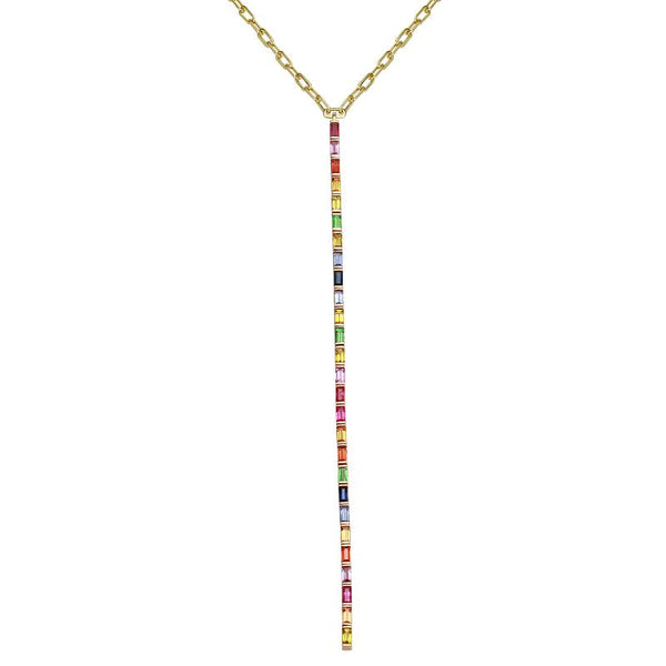 14K Yellow Gold Multi-Sapphire Rainbow Lariat Necklace
